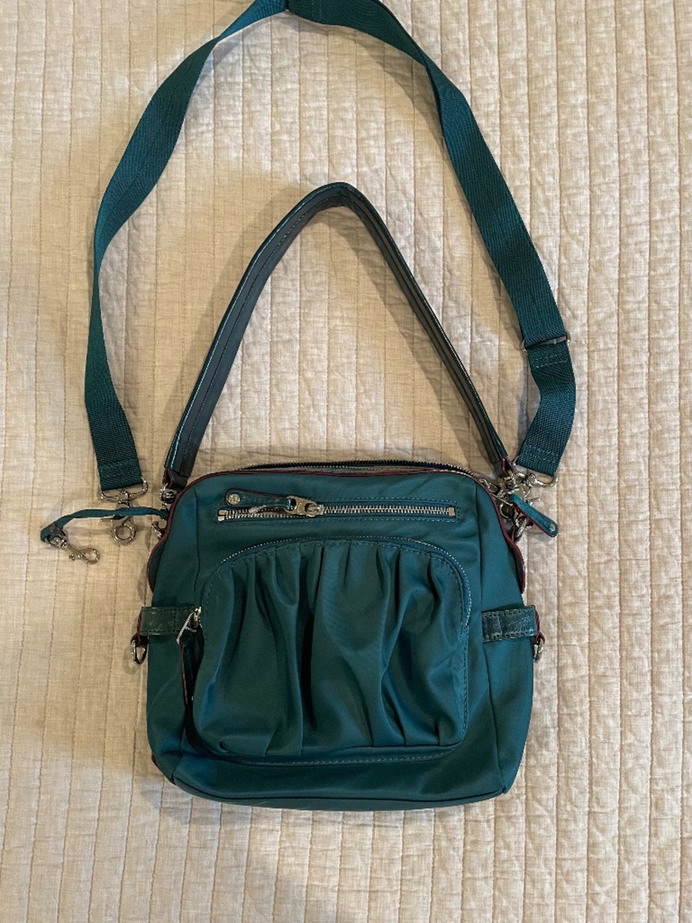 MZ Wallace Lizzie bag teal and burgundy
